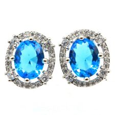 Eye Catching Swiss Blue Topaz White CZ Wholesale Drop Shipping Silver Earrings  for sale  Shipping to South Africa