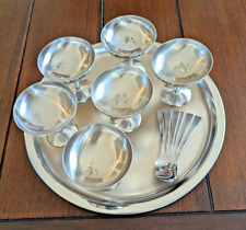 6 Vintage French Guy Degrenne Ice Cream Dessert Bowls Stainless w/ Spoons & Tray for sale  Shipping to South Africa