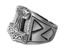 925 Sterling Silver Viking Thor Hammer Mjölnir Mjolnir Futhark Runes Biker Ring for sale  Shipping to South Africa