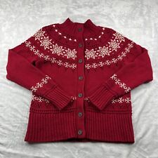 LL Bean Sweater Womens Large Burgundy Button Fisherman Cardigan Fair Isle Winter for sale  Shipping to South Africa
