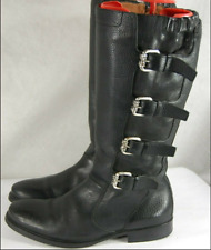  HUGO BOSS MEN  BUCKLED TALL ENGLISH BLACK LEATHER RIDING BIKER BOOTS EU 41 US 8 for sale  Los Angeles