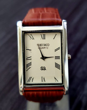 RARO NOS relógio social masculino tanque retangular lindo mostrador branco pulseira marrom comprar usado  Enviando para Brazil
