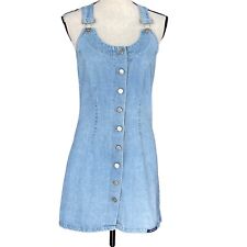 Mini vestido pequeño de mezclilla de mezclilla azul sin botones sin mangas para mujer segunda mano  Embacar hacia Argentina