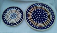 AMERICANA RED WHITE BLUE BOLESLAWIEC POTTERY DINNER & SALAD PLATE SET for sale  Shipping to South Africa