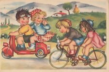 Cartão postal humorístico antigo infantil Vespa motocicleta scooter bicicleta ciclismo comprar usado  Enviando para Brazil
