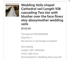 Wedding veil 120 for sale  Binghamton