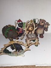 Juego de 5 adornos de árbol de Navidad Bear Wildlife, astas, madera, silla segunda mano  Embacar hacia Argentina