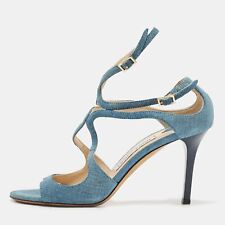 Jimmy Choo Blue Texture Suede Lang Ankle Strap Sandals Size 36.5, used for sale  Shipping to South Africa
