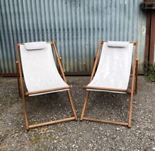 Used, Pair Of Vintage Deck Chairs Folding Wooden Garden Summer Camping Retro Patio for sale  Shipping to South Africa