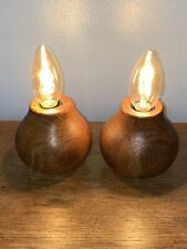 A Pair Of Vintage Turned Wood Table/bedside Lamps Converted From Candle Holders, used for sale  Shipping to South Africa