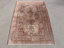 Antique Pictorial Floral Rug Flosh Artificial Silk Shimmering Oriental Carpet for sale  Shipping to South Africa