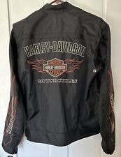 Jaqueta masculina Harley Davidson L preta nylon escudo barra chamas, zíper bombardeiro de equitação comprar usado  Enviando para Brazil