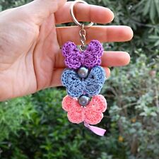 Llavero de crochet mariposa, hecho a mano, rosa azul púrpura (pastel) segunda mano  Embacar hacia Argentina