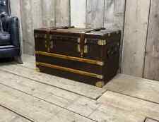 Antique Leather & Canvas  Travel Trunk Luxury Luggage for sale  Shipping to South Africa