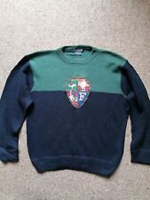 100% Wool Sweater Embroidered Size Medium Colour Block Vintage Navy Green for sale  Shipping to South Africa