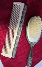 Conjunto de escova e pente de cabelo ornamentado vintage folheado a prata  comprar usado  Enviando para Brazil