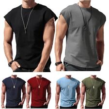 Used, Mens Casual Sleeveless Round Neck T-Shirt Solid Color Vest Muscle Tank Tops  for sale  Shipping to South Africa