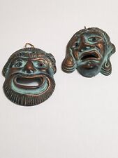 Usado, Máscaras de pared de teatro de estilo griego. Terracota. Color pintado a mano Verdigris. Chips. segunda mano  Embacar hacia Mexico