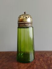 Vintage Green Glass Sugar Shaker Silver Plated Lid Leaf Stamp Solid Heavy , used for sale  Shipping to South Africa