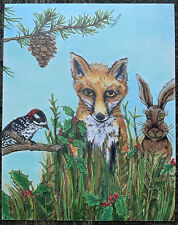 Whimsical Marker Drawing Animals Nature Fox Rabbit Bird-Original! for sale  Shipping to Canada