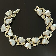 Pulsera vintage con cuentas de corazón de plástico blanco y eslabón de estrás AB segunda mano  Embacar hacia Argentina