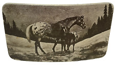 Fivela de cinto de metal feminina vintage impressa em tela égua e pônei 4 x 2,5 polegadas, usado comprar usado  Enviando para Brazil