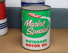 BOAT GRAPHICS ~ 1950s era MARINE SPECIAL OUTBOARD MOTOR OIL Old 1 qt. Tin Can for sale  Shipping to South Africa