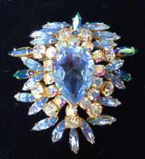 Vintage 1950s Aqua AB Rhinestone French Roger Jean Pierre Brooch Trombone Clasp for sale  Shipping to South Africa