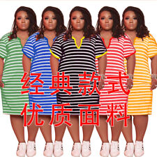 Novo Plus Size Feminino Manga Curta Decote V Listra Patchwork Vestido Casual Festa comprar usado  Enviando para Brazil