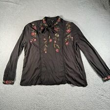 Blusa Lucky Brand Feminina XL Preta Laço Frente Manga Longa Floral Bordada comprar usado  Enviando para Brazil