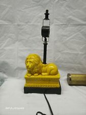 Italian Pottery Lion Tyndale Lamp Yellow Glaze Reclining on Plinth • Italy for sale  Shipping to South Africa