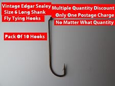 Vintage Sealey Barbed Size 6 Fly Tying Long Shank Fishing Hooks Pack Of 10 H3 for sale  Shipping to South Africa