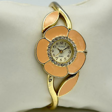 Relógio feminino STUDIO TIME tom dourado, pulseira articulada flor rosa claro, cristais, usado comprar usado  Enviando para Brazil