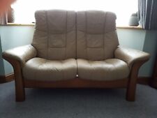 2 seat beige leather sofa for sale  WEST BROMWICH