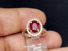 2.70Ct Genuine Mined Ruby And Diamond Ring In Solid  14K Yellow Gold, Halo for sale  Shipping to South Africa