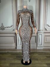 Women Big Rhinestone Transparent Long Dress Singer Dancer Costume Stage Wear for sale  Shipping to South Africa