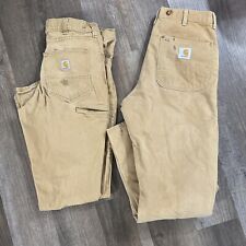 2 pares de calças Carhartt 34x32 carpinteiro bronzeado roupa de trabalho ajuste relaxado e joelho acolchoado comprar usado  Enviando para Brazil