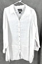 Blusa túnica Tahari 100% linho tamanho 2X manga com botão e aba em rolo camisa costeira comprar usado  Enviando para Brazil