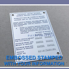 EMBOSSED CHEVROLET PLATE DATA TAG 1970 - 1972 C10 C20 K10 K20 GMC TRUCK BLAZER for sale  Shipping to Canada