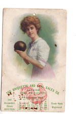 Postal Calendario Adv: Febrero 1911; Mujer con bola de boliche - Briquetas de carbón segunda mano  Embacar hacia Argentina