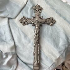 Crucifijo Francés Antiguo 12"" Cruz Barroca Jesucristo Plata segunda mano  Embacar hacia Argentina