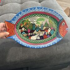 Mexican WEDDING - Folk Art Hanging POTTERY Plate FISH SHAPED - TERRACOTTA, used for sale  Shipping to South Africa