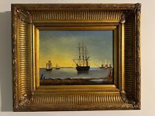 Antique oil on panel maritime seascape of 19th century sail ships off the coast for sale  Shipping to South Africa