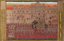 Indian Rajasthani Miniature Painting Udaipur Maharajah Handmade Procession Art for sale  Shipping to Canada