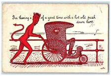 Cartão postal 1905 Devil Pushing Cart Have A Good Time Hot Old Push Brooklyn NY comprar usado  Enviando para Brazil