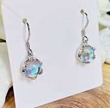 925 Sterling Silver Jewellery Drop Earrings Shiny Rainbow Round Moonstone UK for sale  WATFORD