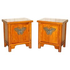 PAIR OF CHINESE ELM BUTTERFLY HANDLE BEDSIDE SIDE END LAMP WINE TABLES CUPBOARDS for sale  Shipping to South Africa
