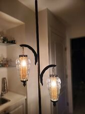 VTG Mid Century Tension Pole Lamp Clear crackle Glass Ornate Metal Light Beehive for sale  Canada