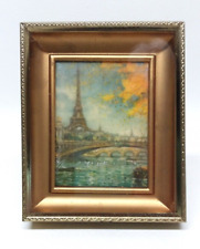 Pintura em miniatura vintage? Moldura dourada cena rio e ponte Torre Eiffel Paris comprar usado  Enviando para Brazil