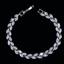 18k White Gold Plated Tennis Bracelet made w Swarovski Crystal Marquise Stone for sale  Shipping to South Africa